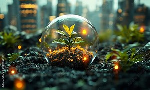 Natural green ecological trees and computer technology, future technology