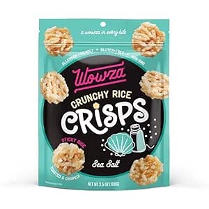 Wowza Sea Salt - Healthy Snacks, Mini Rice Cakes, Sticky Rice Crunchy Snack, Low Calorie, Savory Rice Crisp - Ideal Healthy Snack for Adults & Kids, 3.5 oz Bag, 8 Pack