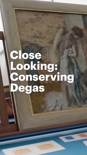 🔦 Get up close and personal with the techniques and materials behind this 19th-century pastel by Edgar Degas. Step inside Getty's paper conservation studio with Associate Conservator Michelle: https://gty.art/4aM5qb1 - Après le bain (Femme s'essuyant), about 1895, Edgar Degas. Getty Museum | Getty