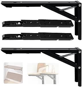 Folding Shelf Brackets Heavy Duty 90 Degree Hinges Fold Down Table Wall Mounted RV Table Hinges Wall Desk Hinge 4 Pcs,Drop Leaf Table Braces Suitable for Bedroom,RV,Study,Living Room,Etc