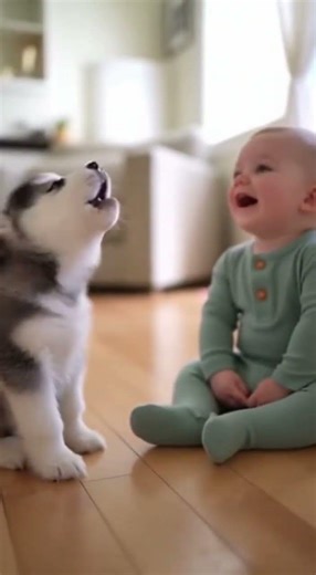 Husky Teaches Baby How to Howl! 😂 Adorable Awoo Conversation #Shorts #funnydogs