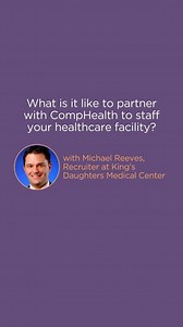 Let us staff your healthcare facility— Michael Reeves, a recruiter at King's Daughters Medical Center, highlights how we streamline the search for the perfect providers. Visit our link in bio for fast and reliable coverage. #MedicalStaffing #HealthcareProviders #MedicalRecruiting | CompHealth