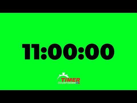 11 Hour Green Screen Timer | Black Text Countdown with Alarm