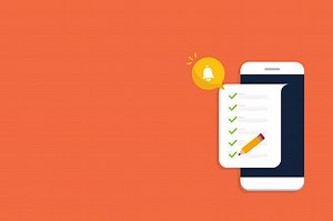 Check list document on smartphone, smartphone with paper check list...