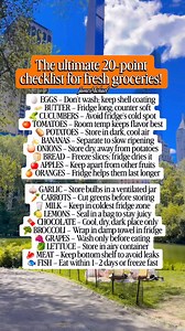 The ultimate 20-point checklist for fresh groceries! ✅ Learn the right way to store everything from eggs 🥚 (don't wash them!) to meat 🥩 (bottom shelf only!). Save this post for your next grocery haul. Happy storing! #FoodSafety #HealthyEating #PantryOrganization #FridgeOrganization #EatFresh #fblifestyle #DidYouKnow | James Michael