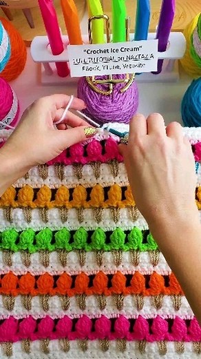 Naztazia on Instagram: "The crochet ice cream cone stitch pattern is a cute design made of single and double crochet stitches that you can use in small areas of your work, as well as throughout an entire blanket. #crochet #icecream #artoftheday #knitting #yarn #pattern #makersmovement #tutorial #design #colorful #naztazia #reels"