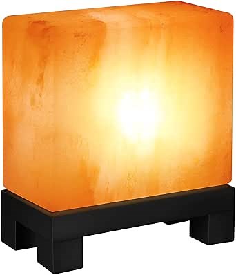 UMAID Himalayan Salt Lamp Rectangle, Natural Pink Rock Lamp on Modern Wood Base with Night Light Bulb and Dimmable Cord, Unique Home Decor, Zen Gifts, Perfect for Spa and Meditation Accessories