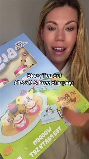 This wooden Bluey tea set is such a bargain! #kidsteaset #blueytoys #woodentoys #toddlertoys #tiktokmademebuyit #blackfriday