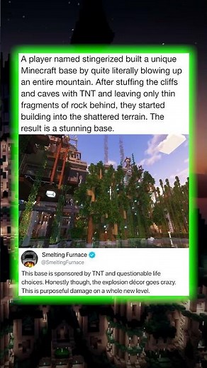 A player named stingerized built a unique Minecraft base by quite literally blowing up an