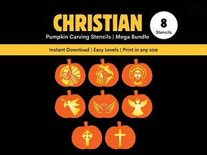 Christian Pumpkin Carving Stencil Bundle: 8 Printable Religious Halloween Pattern Templates (instant Download) - Etsy