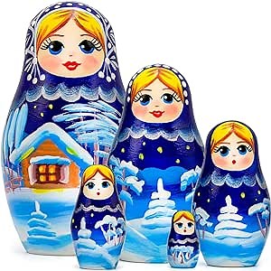 AEVVV Russian Nativity Nesting Dolls Set 5 pcs - Christmas Nesting Dolls - Best Xmas Decorations - Russian Souvenir Matryoshka Dolls - New Year Xmas Gifts