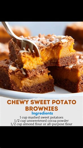 Chewy Sweet Potato Brownies Ingredients: - 10 tablespoons unsalted butter, melted - 1½ cups granulated sugar - 2 eggs, room temperature - ½ teaspoon salt - ½ teaspoon cinnamon - ⅛ teaspoon nutmeg - ¼ teaspoon vanilla extract - 1 cup all-purpose flour - 1¼ cups mashed sweet potatoes (see note) - ½ cup marshmallow creme - 4 tablespoons unsalted butter, melted (for glaze) - ½ cup powdered sugar - ⅛ teaspoon vanilla extract (for glaze) - Pinch of salt (for glaze) - 1 tablespoon milk - Pecan chips (o