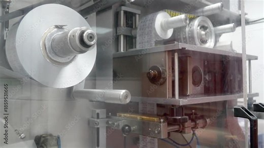 Making Medicine Pills Process. Pharmaceutical production line. Manufacture of tablets. Supply conveyor device. Industry line of medical products