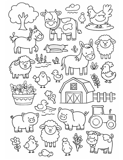 Farm Animals Coloring Page Printable Sheet Toddler Preschool Fun Activity Farm Tractor Barn Coloring Sheet (PDF) Instant Download - Etsy