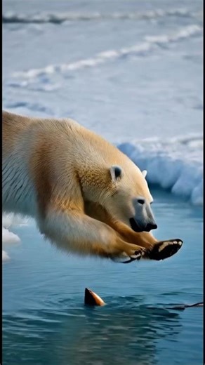 Polar bear hunting for fish and feeding cubs