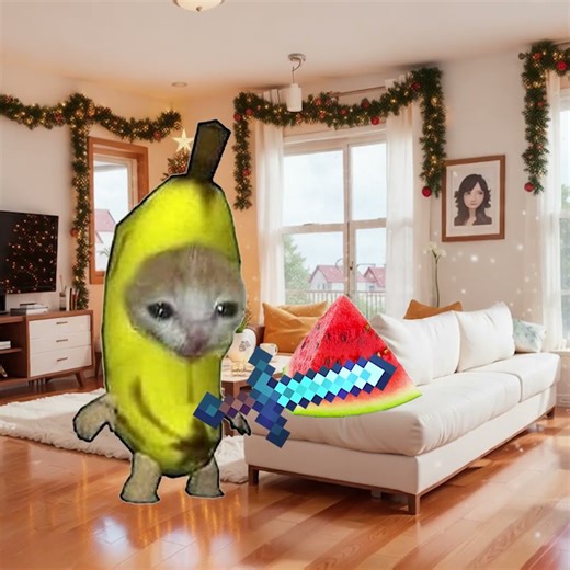 Banana Cat 🍌🐱 Decides To Eat Watermelon For Free 🍉