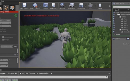 【UE4】游戏交互式动态草地实例制作流程教程(中英双字)