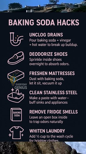 ✨ Baking soda isn’t just for baking — it’s one of the most powerful, affordable, eco-friendly cleaners you already have at home! This tiny white powder can handle everything from shoes to drains to mattresses… and the best part? No harsh chemicals, no complicated steps. Just simple, smart home care. Here’s why so many people swear by it ⬇️ 🌀 Unclog Drains A mix of baking soda vinegar hot water breaks down buildup naturally — perfect for slow sinks or funky odors. 👟 Deodorize Shoes Sprinkle ins