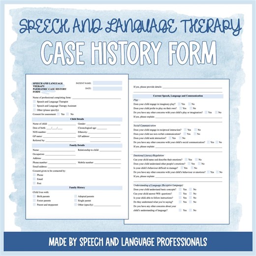 Paediatric Speech and Language Case History Forms (for Children) - Etsy