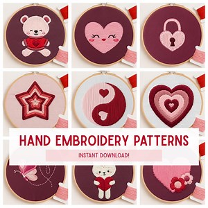 Redwork Valentine Embroidery Pattern Set, Love Hearts (PDF Download) - Etsy Australia