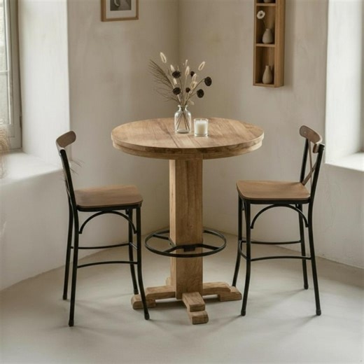 Reclaimed Oak Round High Top Table – Handmade Bar Height Kitchen Table - Etsy