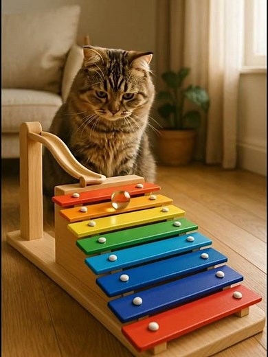 Cat Plays the Xylophone With a Marble? 🎶 #cat #gato #chat #猫 #cute #xylophone #catmusic