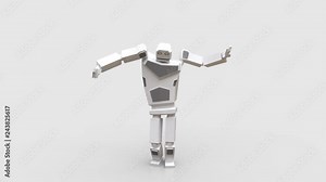 Modern robot dancing belly dance. Very natural and smooth movement of the robot on a white background. Looped video.