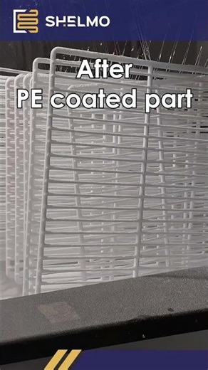 Before and after PE coating. #SHELMO #polyethylene #wireshelving #manufacturing