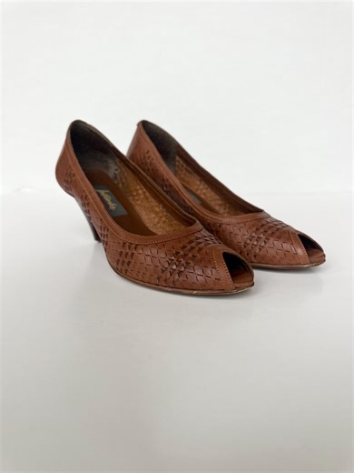 Vintage Ladies Brown Leather Woven Peep-toe Pumps, Footworks Brand, 1990’s, Retro, Women's Spring Shoes, Size 10M, Ladies Dress Shoes, Chic - Etsy