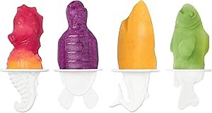 Tovolo Popsicle Molds Fish Shark Sea Horse Turtle Ice Molds Set of 4, Homemade Frozen Aquatic Ocean Fish Friends Pop Maker with Sticks for Kids, BPA Free Dishwasher Safe Silicone Shark Popsicle Mold