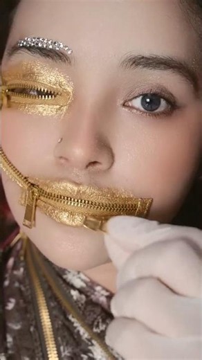 Unzipping Glamour: Jaw-Dropping Gold Zipper Eye Makeup Art! #aivideo #digitalavatar