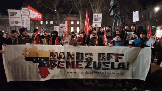 The Revolutionary Communist Party held a demonstration in London, England to oppose US imperialism's war on Venezuela, 'Hands off Venezuela'.
