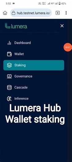 Lumina step-by-step walkthrough of the staking process on the Lumina Hub interface stake