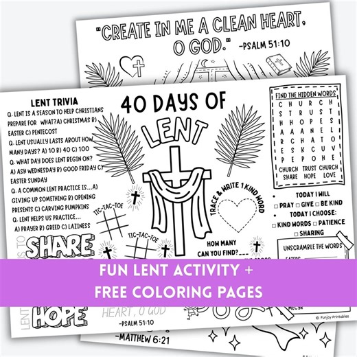 Lent Activity Placemat, Coloring Pages, Sunday School (digital Download, PDF) - Etsy Canada