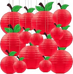 15Pcs Classroom Decor Red Apple-Shaped Paper Lanterns Back to School Decorations Hanging for First Day of School Teacher Aappreciate Week Fall Fruit Themed Party Home Decoration