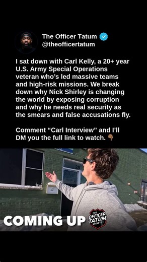 Brandon Tatum 🇺🇸 on Instagram: "When somebody steps up and exposes the truth, it’s important we step up and support them. The threats @nickshirley have received are absolutely insane and he deserves and needs all the protection he can get! Comment “Carl Interview” and I’ll DM you the link to watch 🎥"