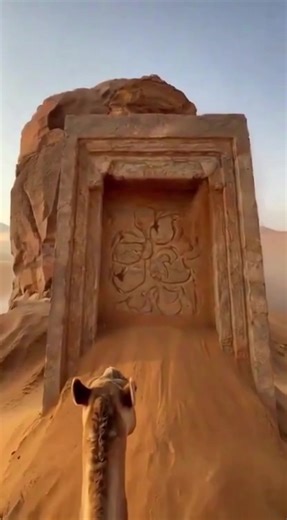 We put a camera on a camel… and it found THIS buried in the Sahara 😳 A tiny action camera was mounted on a camel crossing the massive dunes of the Sahara Desert… and the footage revealed something unexpected. While walking across the shifting sand, the camel’s POV camera captures an ancient stone doorway slowly emerging from the desert. Wind removes the sand, revealing strange carvings and a dark opening beneath the dunes. What could be hidden under the Sahara? Watch till the end #camel #sahara