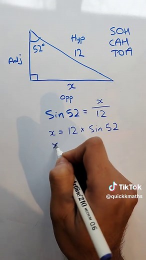 Calculate Missing Length in Right Angle Triangle Using Trigonometry