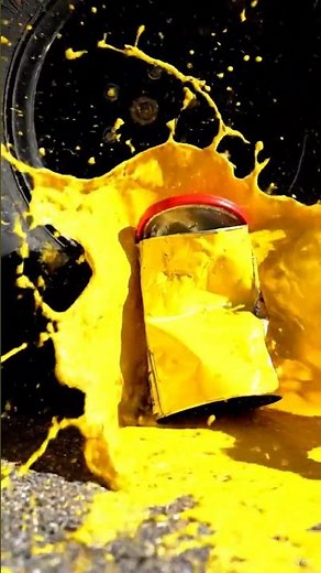 a slow car tire rolling over a can of paint #satisfying #paint