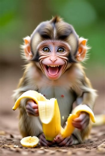 🐒 Baby Monkey Eats Banana Like a Pro – You’ll Burst Out Laughing!