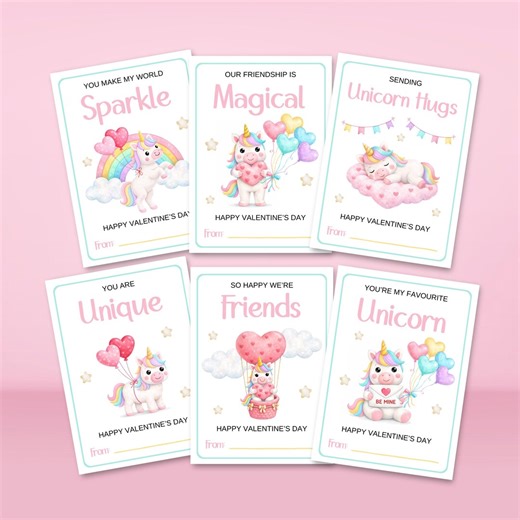 Unicorn Valentines Cards, Printable Kids Classroom Cards, Instant Download Gift Tags for Valentine's Day, Cute Unicorn Cards - Etsy