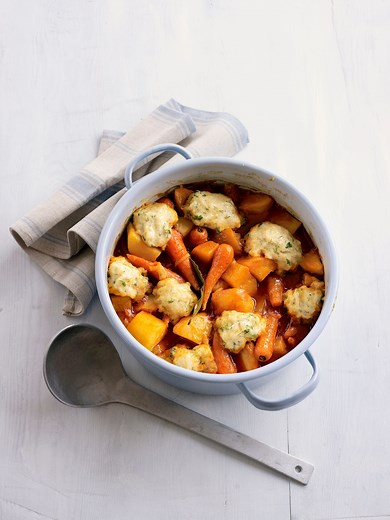 Root vegetable stew and dumplings recipe