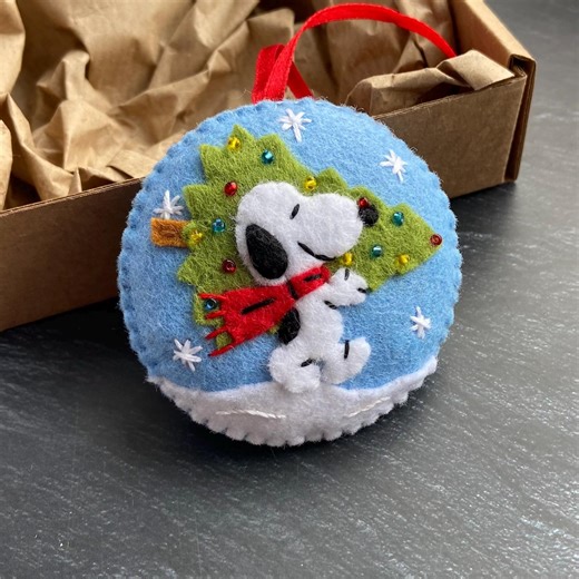 Handmade Felt Christmas Ornament, Dog With Xmas Tree - Etsy Canada