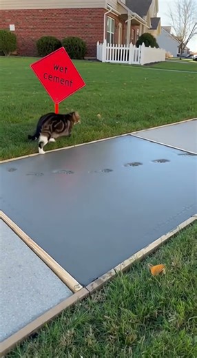 Wet Cement + Curious Cat = Pawprints Forever 🐾😼👷‍♂️