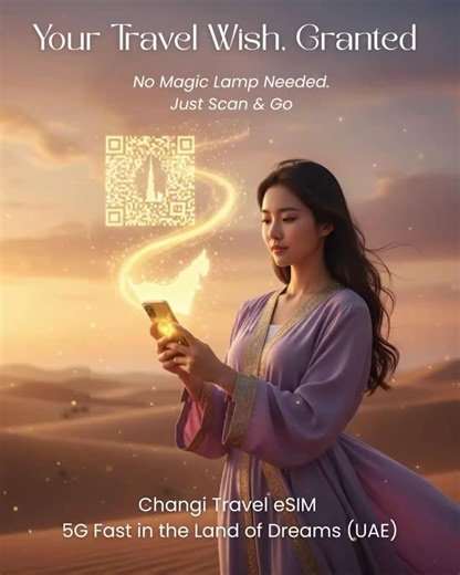 🫰Granting every traveller’s wish: fast data, no roaming drama. 🧞 From SGD 3.90 — Changi Travel eSIM for UAE. hit the link in our bio for more exclusive travel deals! 🙌 | Changi Recommends
