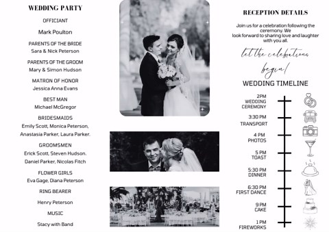 Elegant Trifold Wedding Program Template, Modern Black & White Ceremony Brochure - Etsy