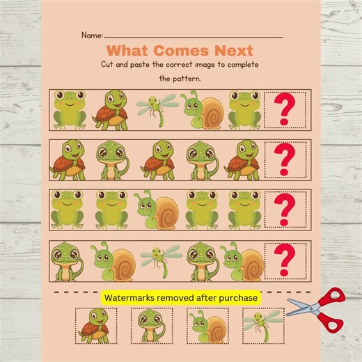 What's Next Animal Pattern Worksheets for Preschool - Kindergarten, Early Learning Sequencing & Math Skills, Printable Homeschool Activities - Etsy