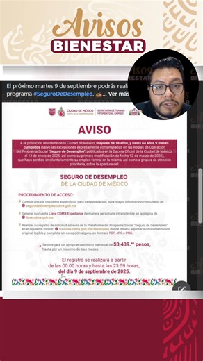 8.3K views · 38 reactions | ¡REGISTRATE! al seguro de desempleo este unico dia y recibe 3 mil 439 pesos | Avisos Bienestar | Facebook