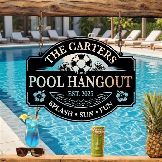 Personalized Pool Hangout Metal Sign, Custom Family Poolside Decor, Backyard Patio Name Sign Gift - Etsy
