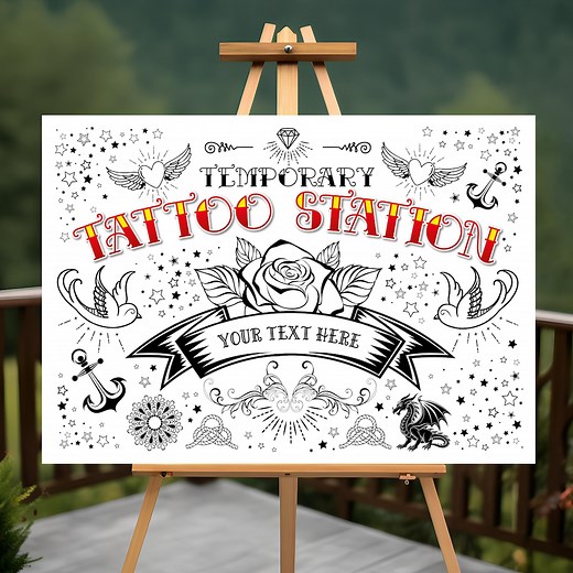 Editable A3 Tattoo Party Sign, Tattoo Station Party Sign, Digital Download Party Sign, Customise Party Sign, Print at Home - Etsy